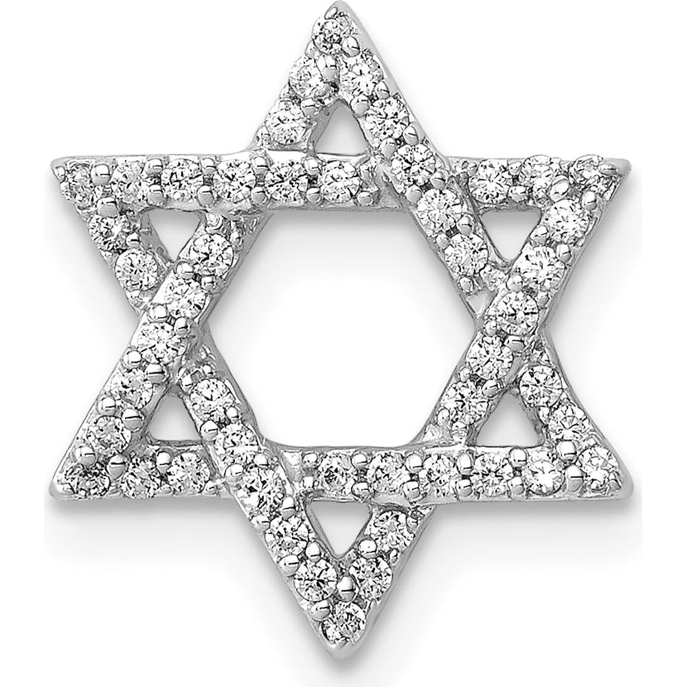14K White Gold 1/5 Carat Diamond Star of David Pendant Slide - Rhodium Plated by Monteluci Fine Jewelry