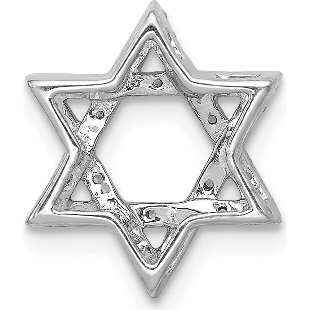 14K White Gold 1/5 Carat Diamond Star of David Pendant Slide - Rhodium Plated by Monteluci Fine Jewelry