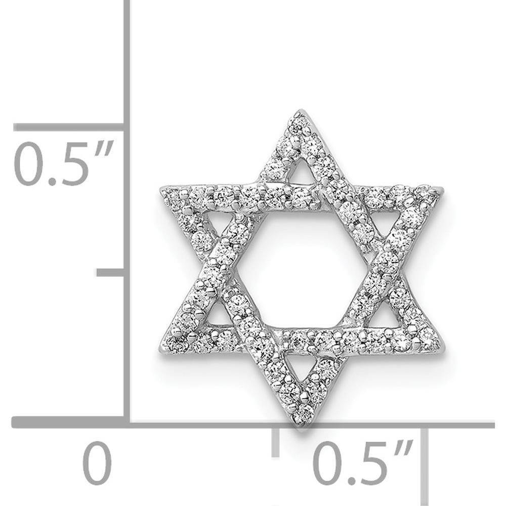 14K White Gold 1/5 Carat Diamond Star of David Pendant Slide - Rhodium Plated by Monteluci Fine Jewelry