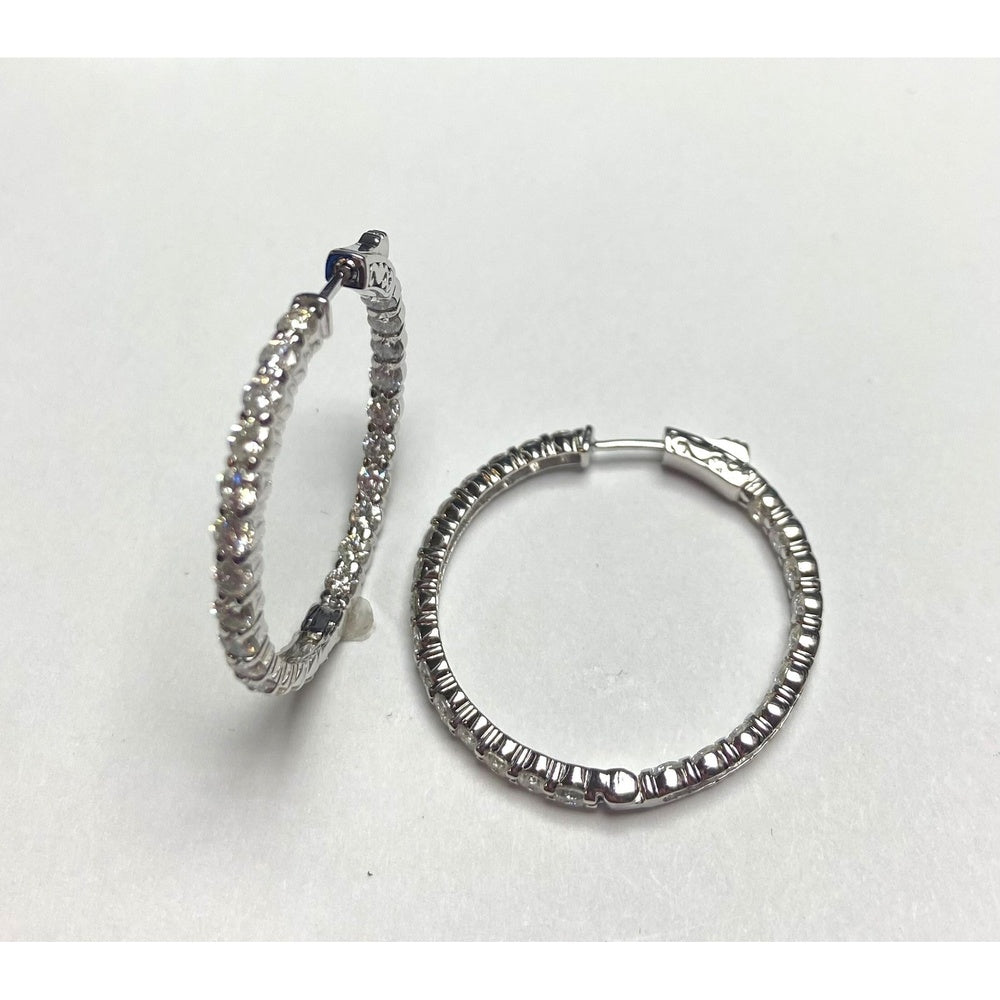 14K White Gold 1.5 Inch Diamond Hoop Earrings with Prong-Set Round Diamonds - 3.90 Carat Total Diamond Weight by Auriventus