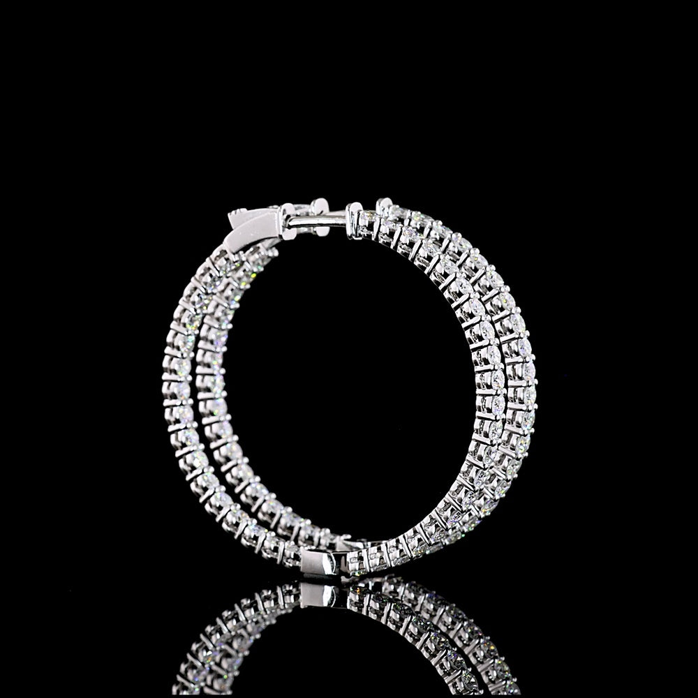 14K White Gold 1.5-Inch Hoop Earrings with Prong Set Round Lab Diamonds - 3.07 Carat Total Diamond Weight - Covaloro Fine Jewelry