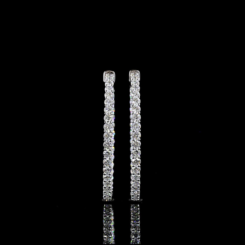 14K White Gold 1.5-Inch Hoop Earrings with Prong Set Round Lab Diamonds - 3.07 Carat Total Diamond Weight - Covaloro Fine Jewelry