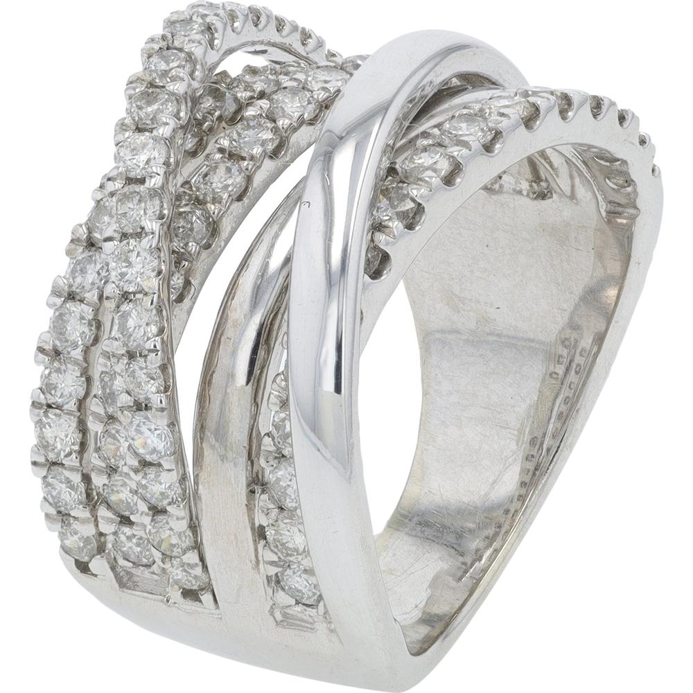 14K White Gold 1.50 Carat Diamond Crossover Ring - 1.50 Carat Total Diamond Weight