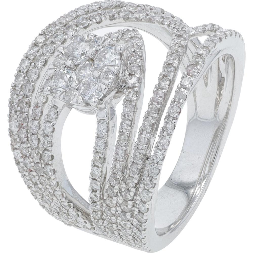 14K White Gold 1.50 Carat Diamond Swirl Ring - Pave Set Diamonds