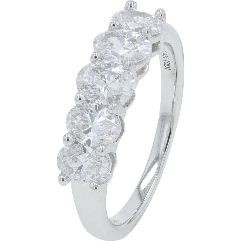 14K White Gold 1.50 Carat Lab Grown Diamond Band - 5 Round Brilliant - Cut Diamonds Total