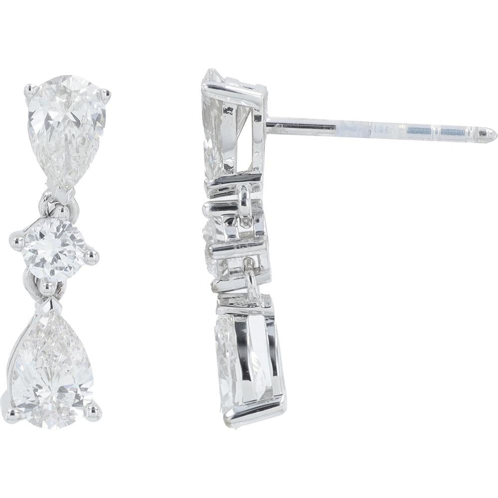 14K White Gold 1.50 Carat Lab Grown Diamond Dangle Earrings with Pear and Round Diamonds