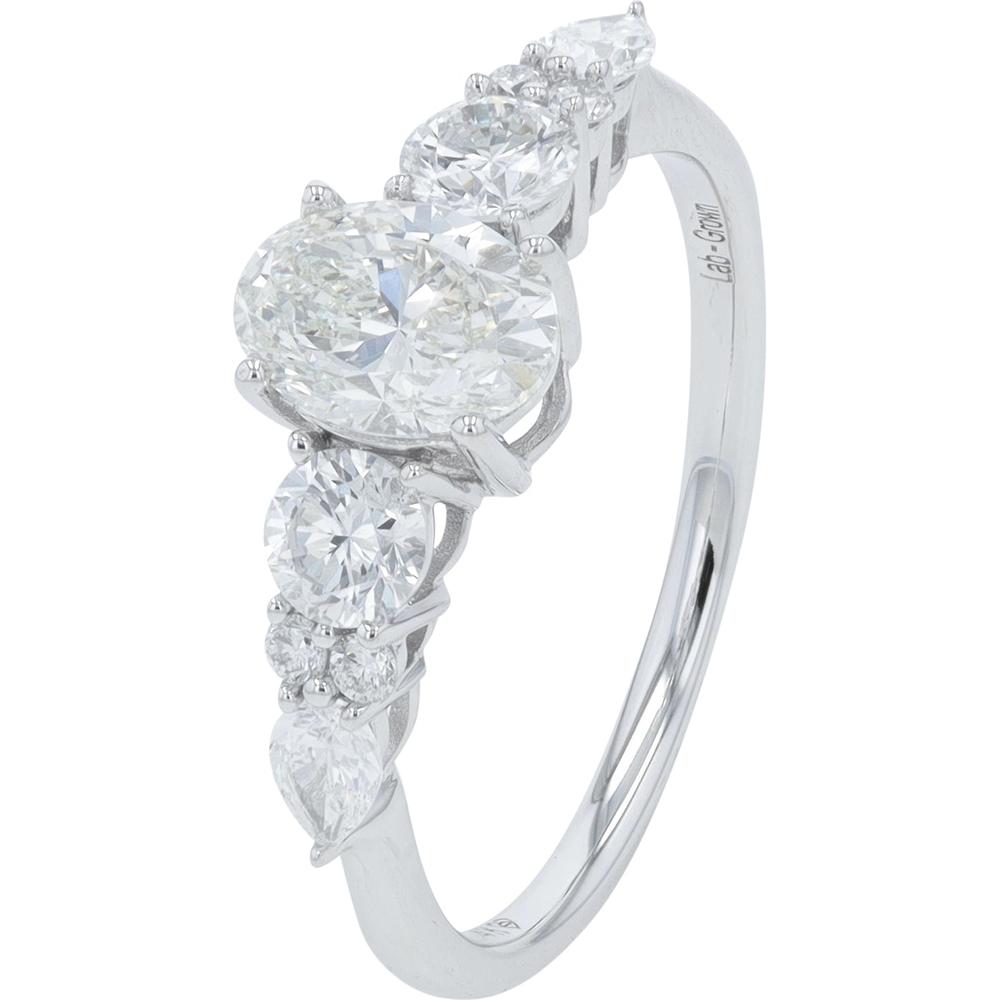14K White Gold 1.50 Carat Lab Grown Diamond Engagement Ring with Flanking Round Diamonds - 1.50 Carat Total Diamond Weight