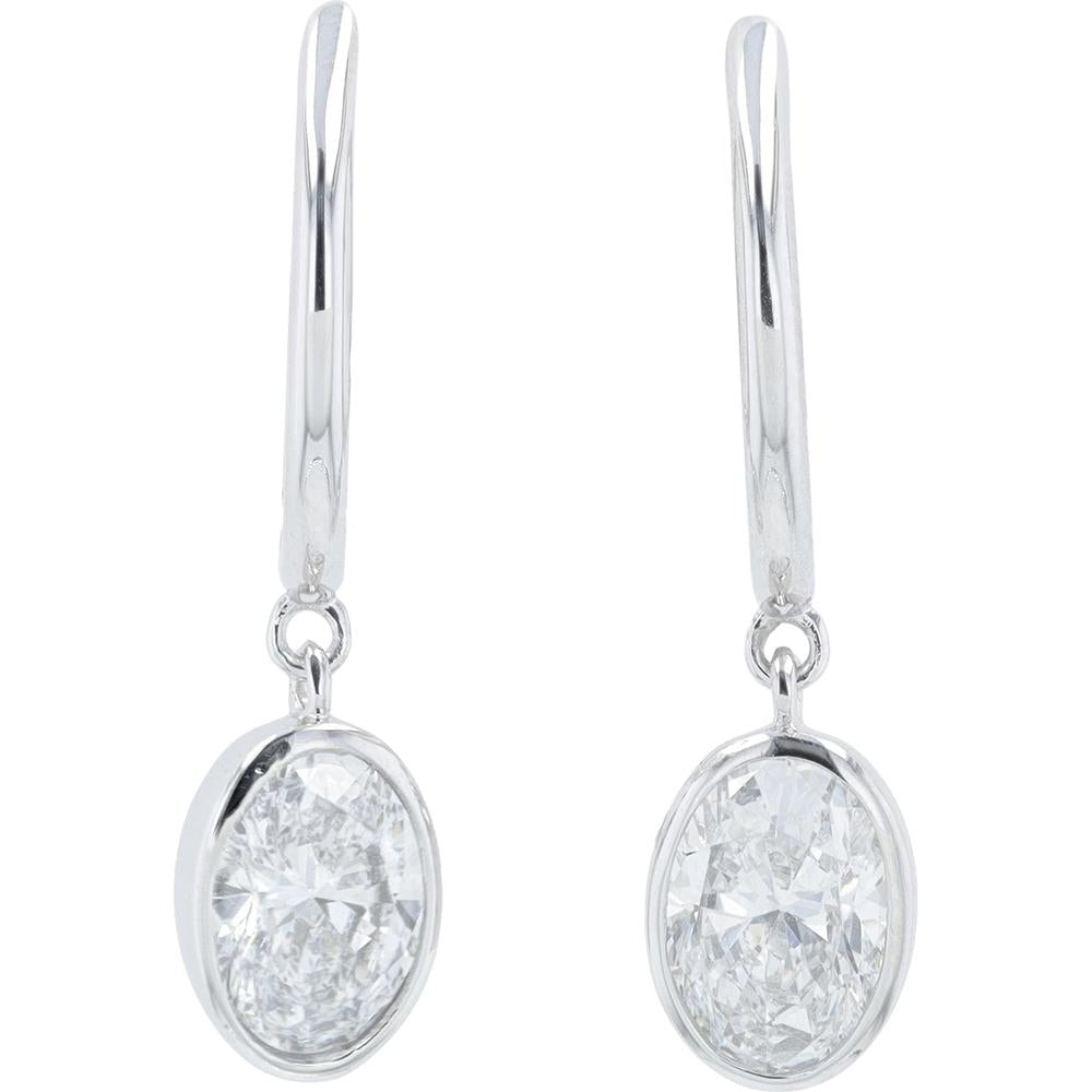 14K White Gold 1.50 Carat Lab Grown Diamond Oval Bezel Drop Earrings