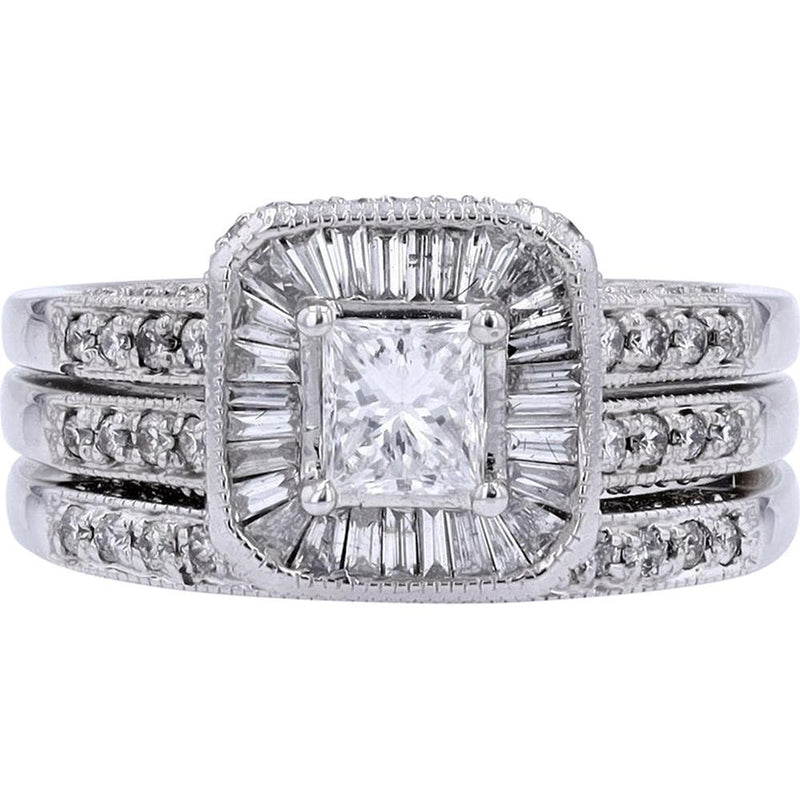 14K White Gold 1.50 Carat Princess Cut Diamond Bridal Set