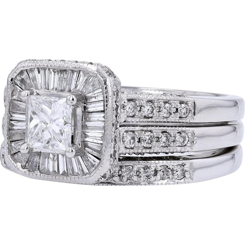 14K White Gold 1.50 Carat Princess Cut Diamond Bridal Set