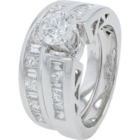 14K White Gold 1.50 Carat Total Diamond Bridal Set with Princess and Round Cut Diamonds