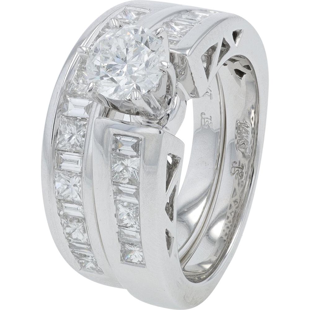 14K White Gold 1.50 Carat Total Diamond Bridal Set with Princess and Round Cut Diamonds