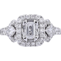 14K White Gold 1.50 Carat Total Diamond Engagement Ring with Emerald Cut Center and Halo of Round Brilliants
