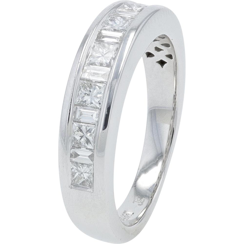 14K White Gold 1.50 Carat Total Weight Diamond Bridal Set with Round, Baguette, and Princess - Cut Diamonds