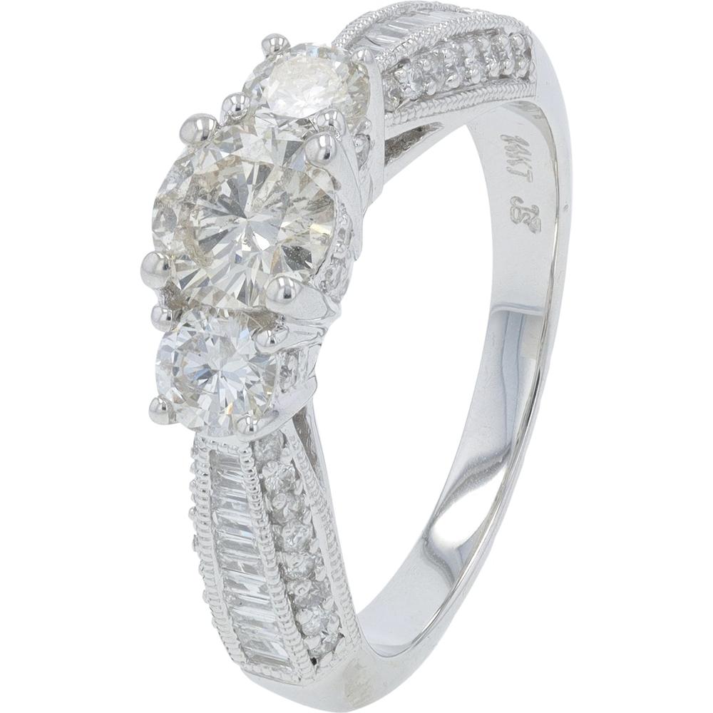 14K White Gold 1.50 Carat Total Weight Diamond Ring with 0.65-Carat Center Diamond and Round Accents