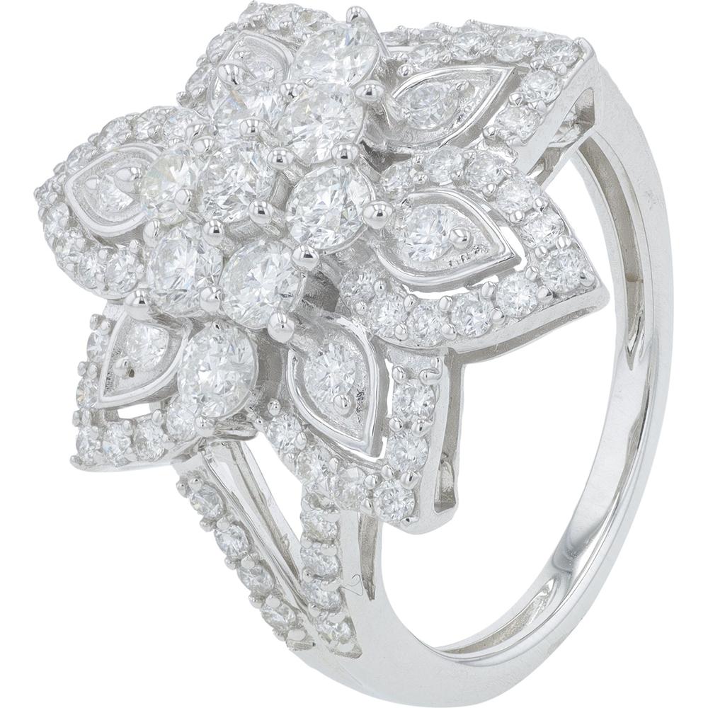 14K White Gold 1.50 Carat Total Weight Floral Diamond Ring with Pear and Round Diamonds