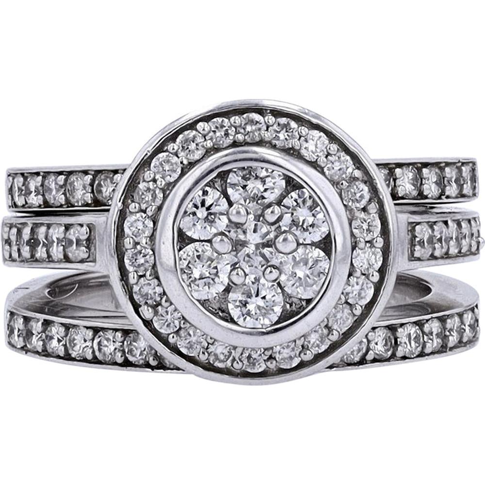 14K White Gold 1.50 Carat Weight Diamond Cluster Bridal Set - Symbol of Love and Elegance