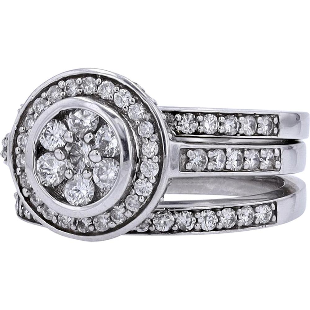 14K White Gold 1.50 Carat Weight Diamond Cluster Bridal Set - Symbol of Love and Elegance