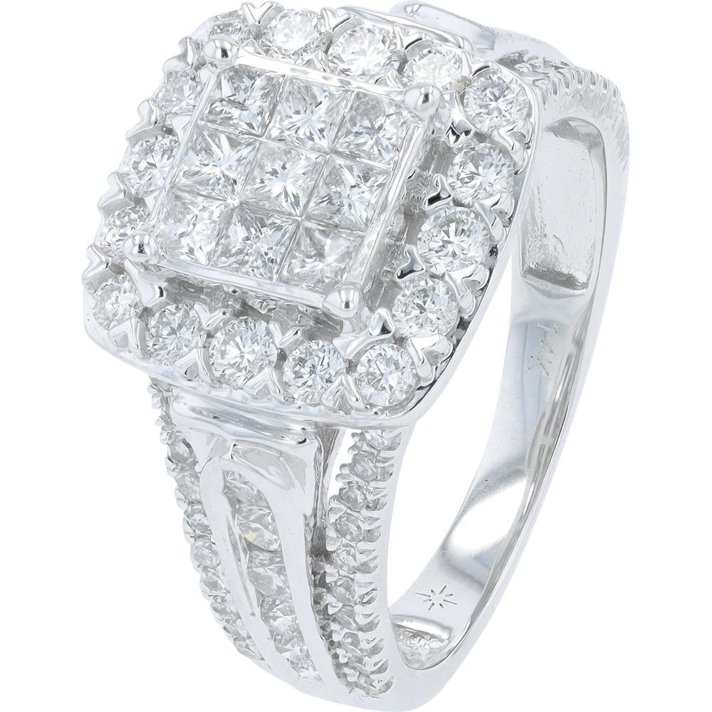 14K White Gold 1.50 Carats Diamond Halo Ring - Radiant Sparkle and Timeless Elegance
