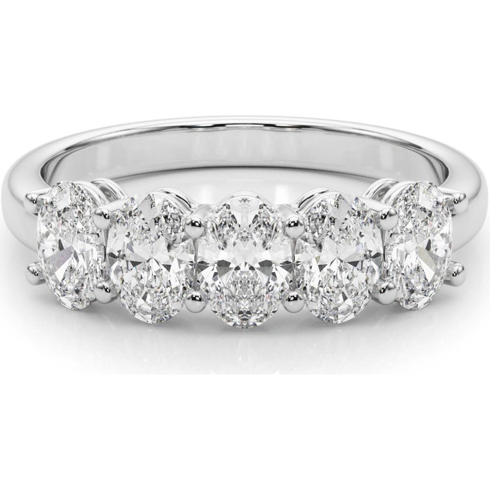 14K White Gold 1.50 Carats Lab Diamond 5 Stone Oval Band Ring - Size 7 by Robinson's Jewelers