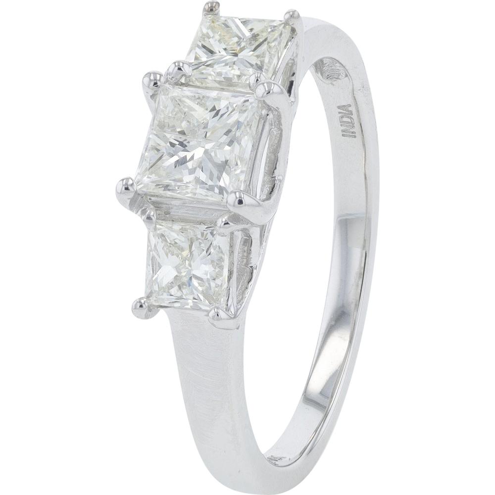14K White Gold 1.50 Total Carat Weight Diamond Engagement Ring with 3 Princess Cut Diamonds