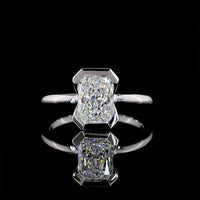 14K White Gold 1.52 Carats North-South Radiant Cut Lab Diamond Solitaire Ring with Half Bezel Setting and Side Accents - E-F VS1 IGI Certified - Covaloro Fine Jewelry