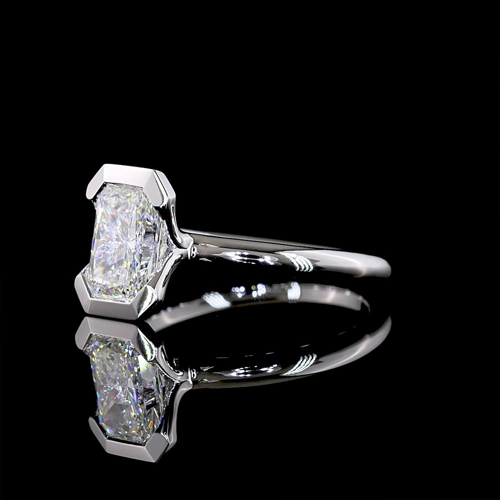 14K White Gold 1.52 Carats North-South Radiant Cut Lab Diamond Solitaire Ring with Half Bezel Setting and Side Accents - E-F VS1 IGI Certified - Covaloro Fine Jewelry
