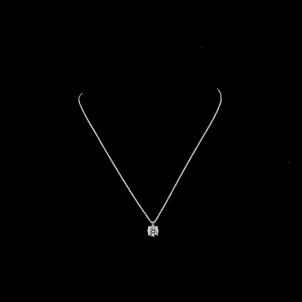 14K White Gold 1.53 Carat Round Solitaire Pendant with Brilliant Cut Lab Diamond - E-F Color VVS2 Clarity - Covaloro Fine Jewelry