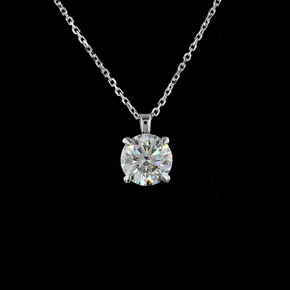 14K White Gold 1.53 Carat Round Solitaire Pendant with Brilliant Cut Lab Diamond - E-F Color VVS2 Clarity - Covaloro Fine Jewelry