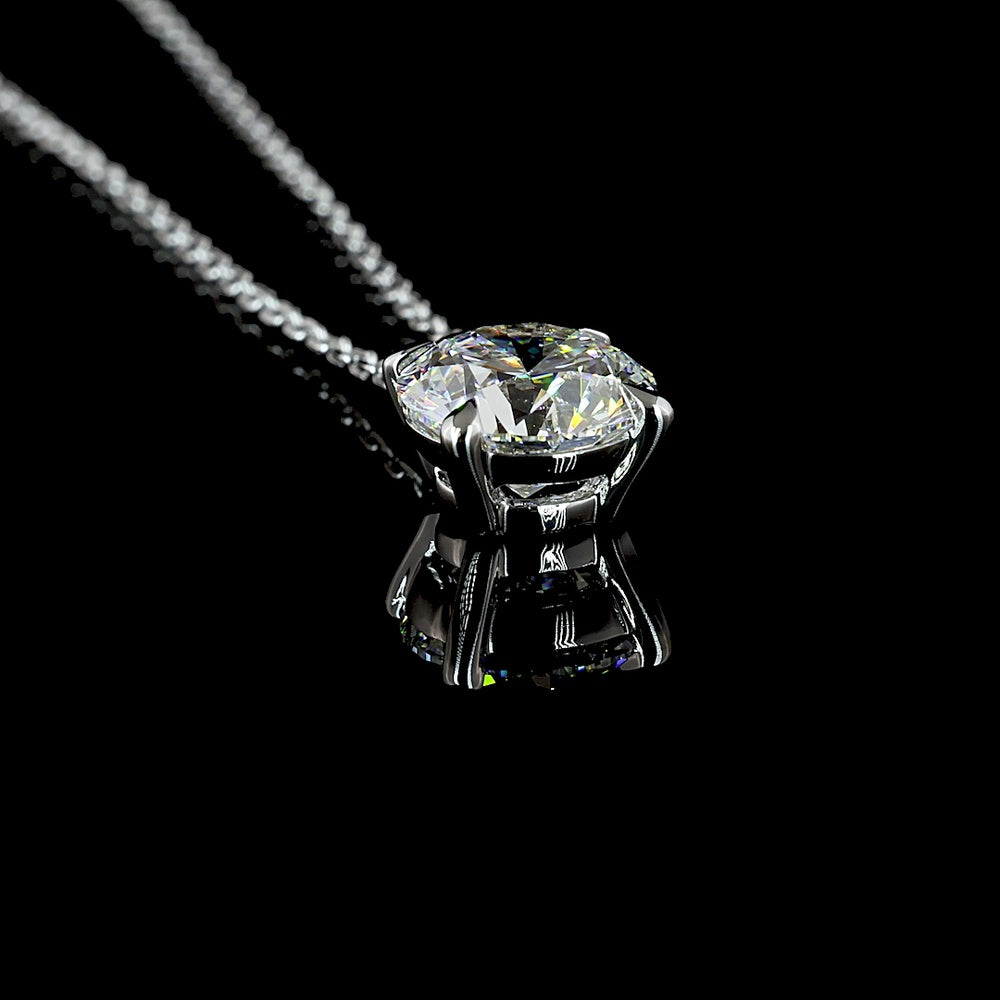 14K White Gold 1.53 Carat Round Solitaire Pendant with Brilliant Cut Lab Diamond - E-F Color VVS2 Clarity - Covaloro Fine Jewelry