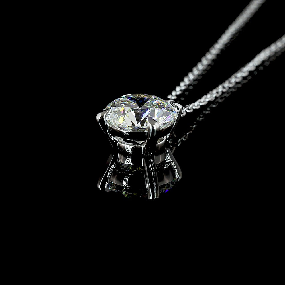 14K White Gold 1.53 Carat Round Solitaire Pendant with Brilliant Cut Lab Diamond - E-F Color VVS2 Clarity - Covaloro Fine Jewelry