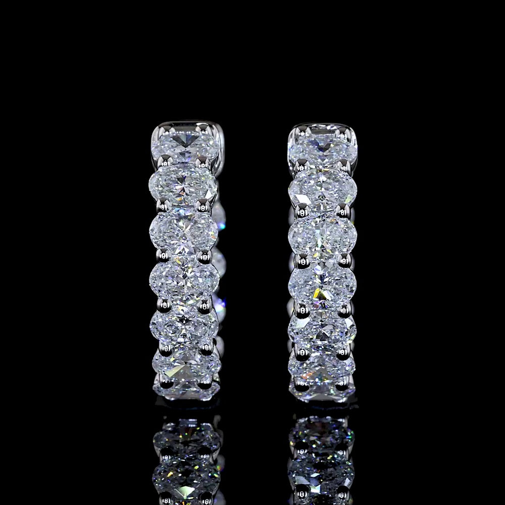 14K White Gold 1.54 Carats Total Weight Oval Cut Diamond Huggie Earrings - Lab Grown E-F VS1 Prong Set Hoops - Covaloro Fine Jewelry
