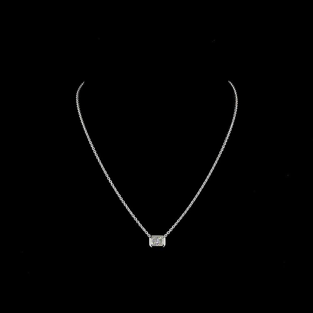 14K White Gold 1.55 Carat East-West Bezel Set Radiant Cut Lab Diamond Solitaire Pendant - D VVS2 Color Clarity - Covaloro Fine Jewelry