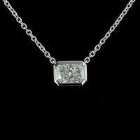 14K White Gold 1.55 Carat East-West Bezel Set Radiant Cut Lab Diamond Solitaire Pendant - D VVS2 Color Clarity - Covaloro Fine Jewelry
