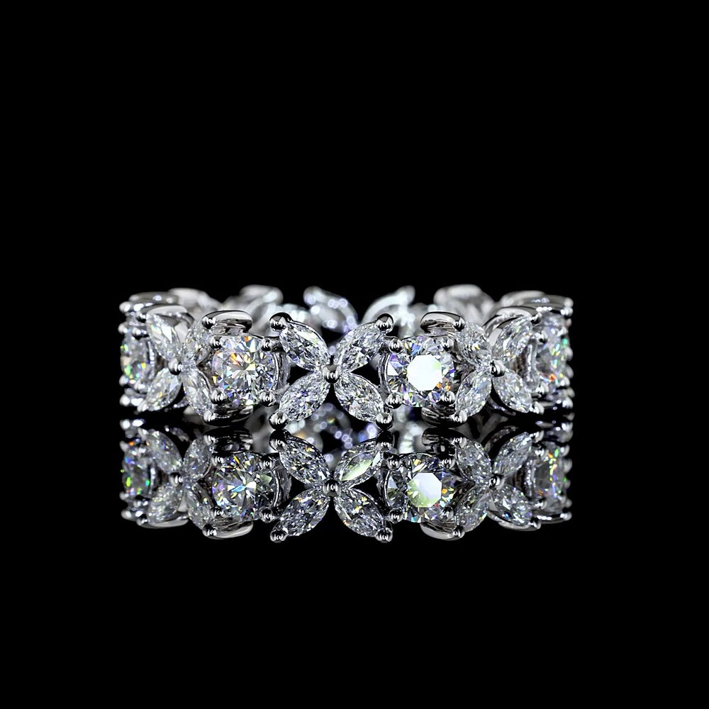 14K White Gold 1.55 Carat Eternity Band with Alternating Round Brilliant and Marquise Lab Diamonds - E-F Color, VS Clarity - Covaloro Fine Jewelry