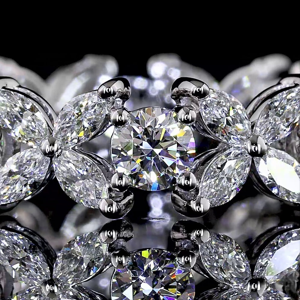 14K White Gold 1.55 Carat Eternity Band with Alternating Round Brilliant and Marquise Lab Diamonds - E-F Color, VS Clarity - Covaloro Fine Jewelry