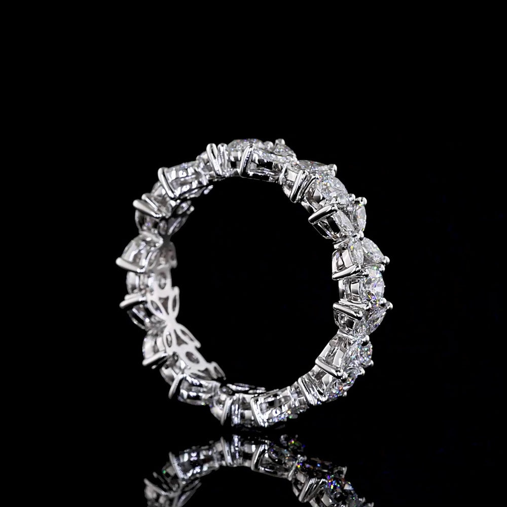 14K White Gold 1.55 Carat Eternity Band with Alternating Round Brilliant and Marquise Lab Diamonds - E-F Color, VS Clarity - Covaloro Fine Jewelry