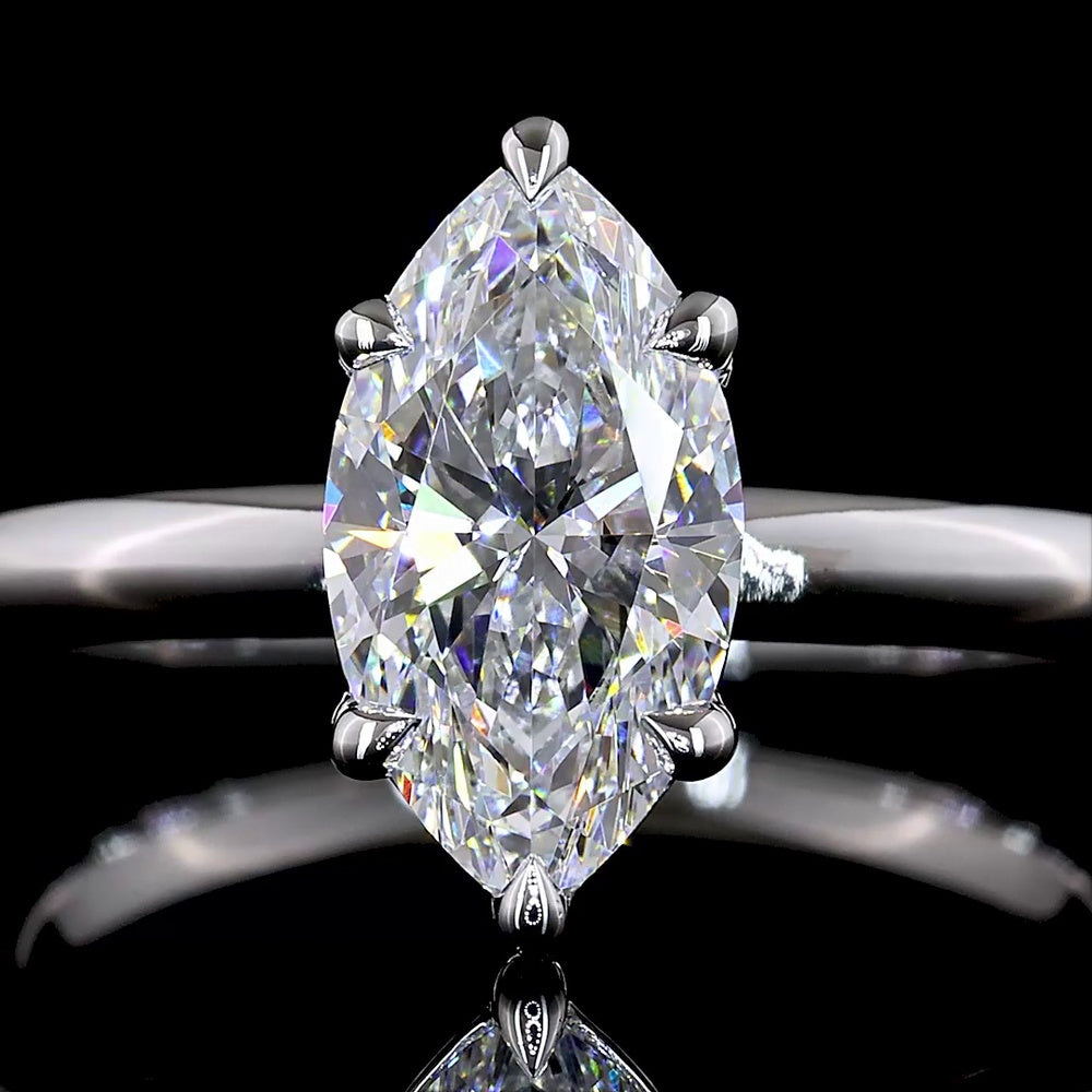14K White Gold 1.56 Carat Marquise Cut Solitaire Ring with D VVS2 Lab Diamond in North-South Prong Setting - IGI Certified - Covaloro Fine Jewelry