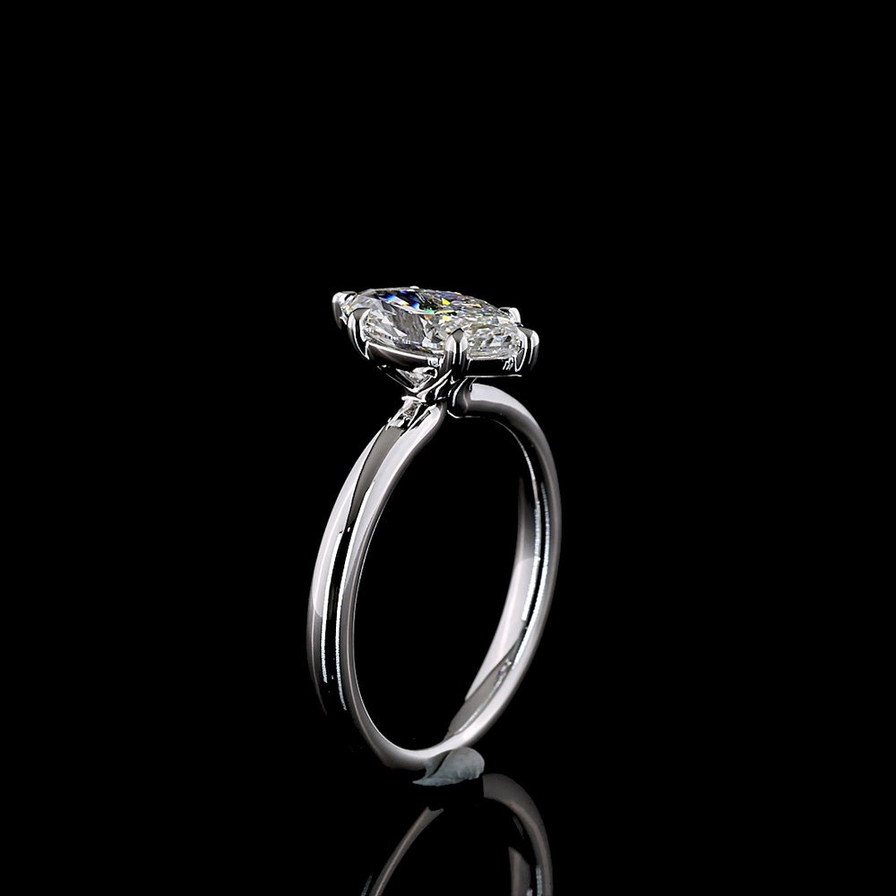 14K White Gold 1.56 Carat Marquise Cut Solitaire Ring with D VVS2 Lab Diamond in North-South Prong Setting - IGI Certified - Covaloro Fine Jewelry