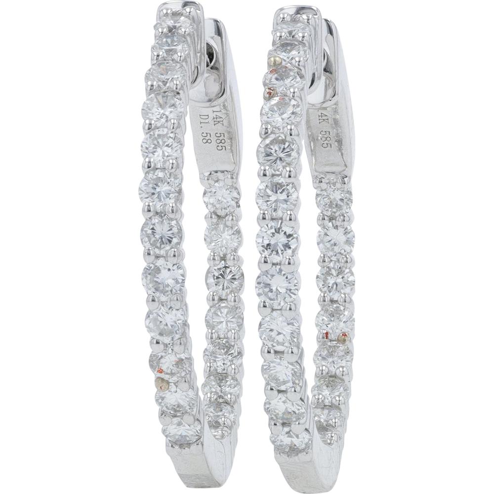 14K White Gold 1.58 Carat Inside - Out Diamond Hoop Earrings - Medium Size