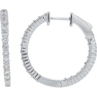 14K White Gold 1.58 Carat Inside - Out Diamond Hoop Earrings - Medium Size