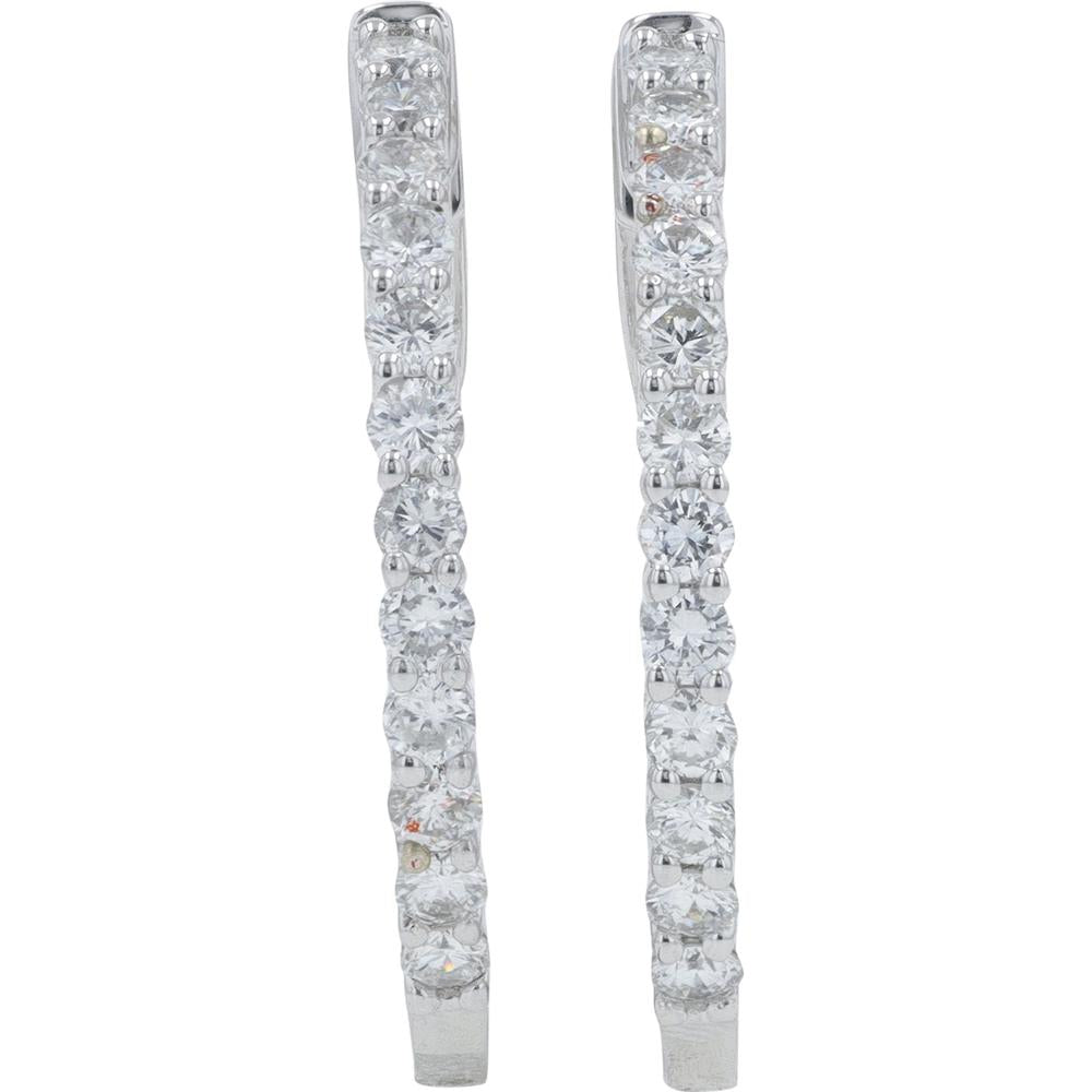 14K White Gold 1.58 Carat Inside - Out Diamond Hoop Earrings - Medium Size