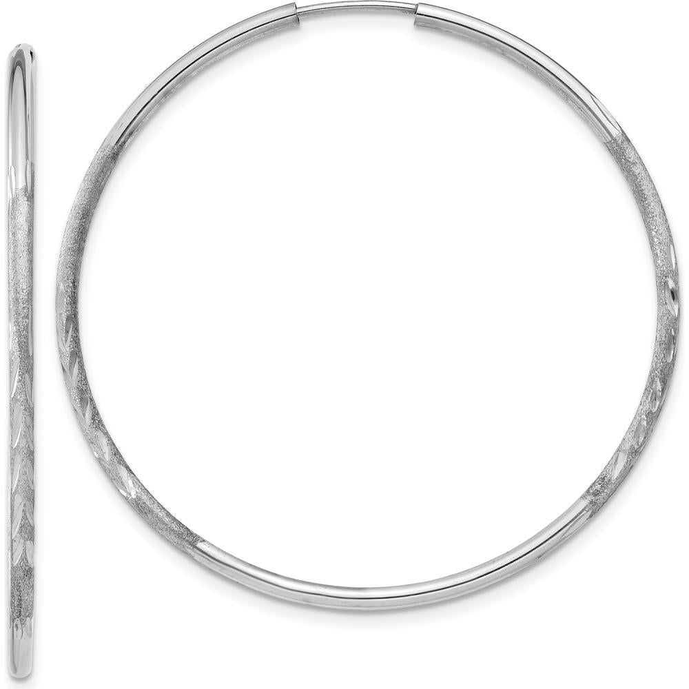 14K White Gold 1.5mm Diamond-Cut Endless Hoop Earrings - 40mm Diameter by Oro Pregiato