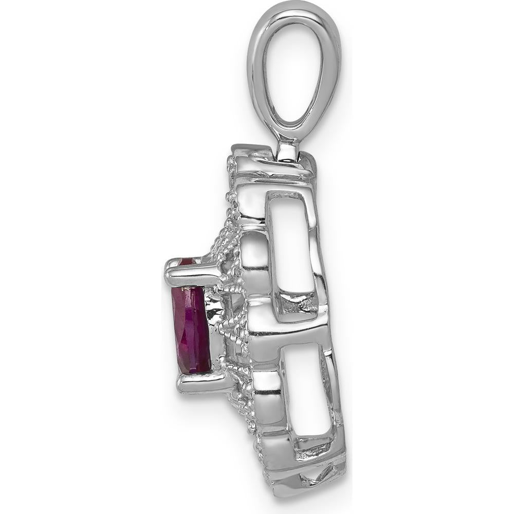 14K White Gold 1/6 Carat Diamond and Oval Ruby Fancy Pendant - 0.7 Carat Ruby and 0.027 Carat Diamond Weight by Lumare Gioia