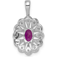 14K White Gold 1/6 Carat Diamond and Oval Ruby Fancy Pendant - 0.7 Carat Ruby and 0.027 Carat Diamond Weight by Lumare Gioia
