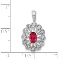 14K White Gold 1/6 Carat Diamond and Oval Ruby Fancy Pendant - 0.7 Carat Ruby and 0.027 Carat Diamond Weight by Lumare Gioia