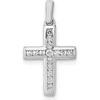 14K White Gold 1/6 Carat Diamond Latin Cross Pendant - Elegant Diamond Cross Necklace by Monteluci Fine Jewelry