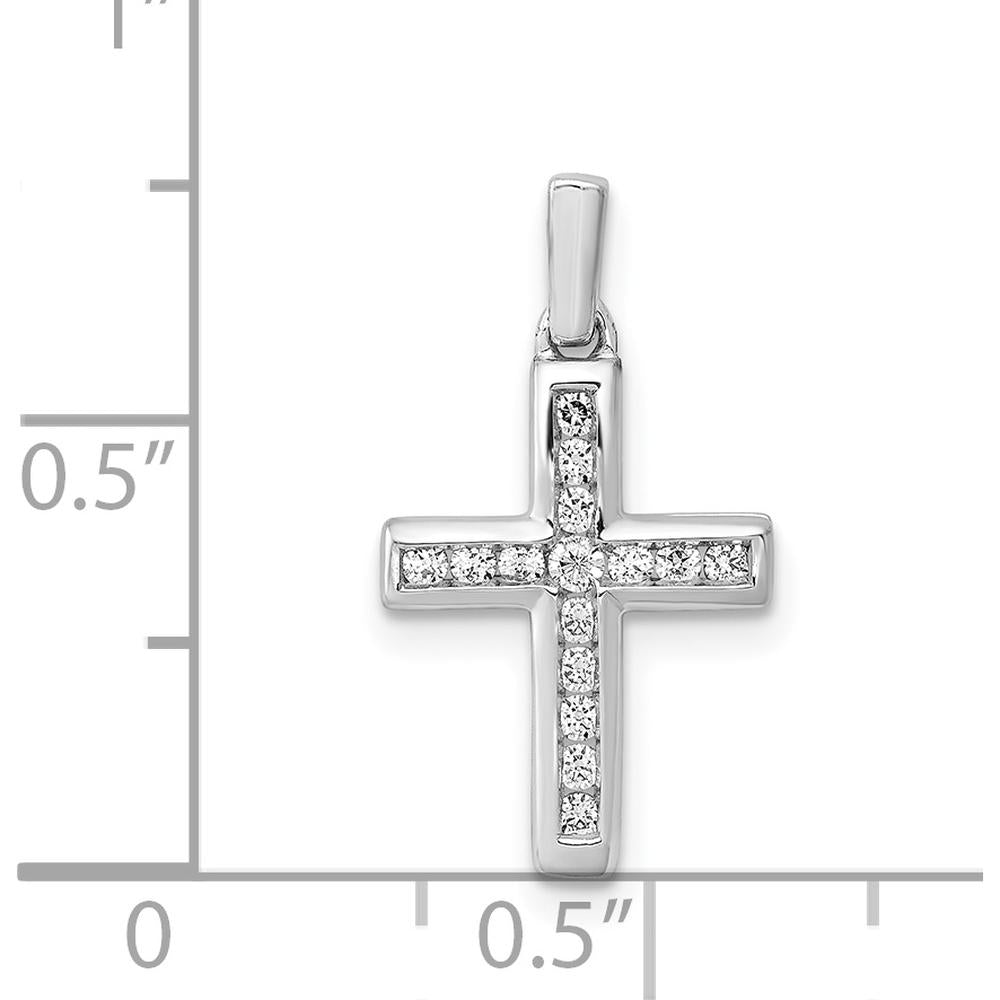 14K White Gold 1/6 Carat Diamond Latin Cross Pendant - Elegant Diamond Cross Necklace by Monteluci Fine Jewelry