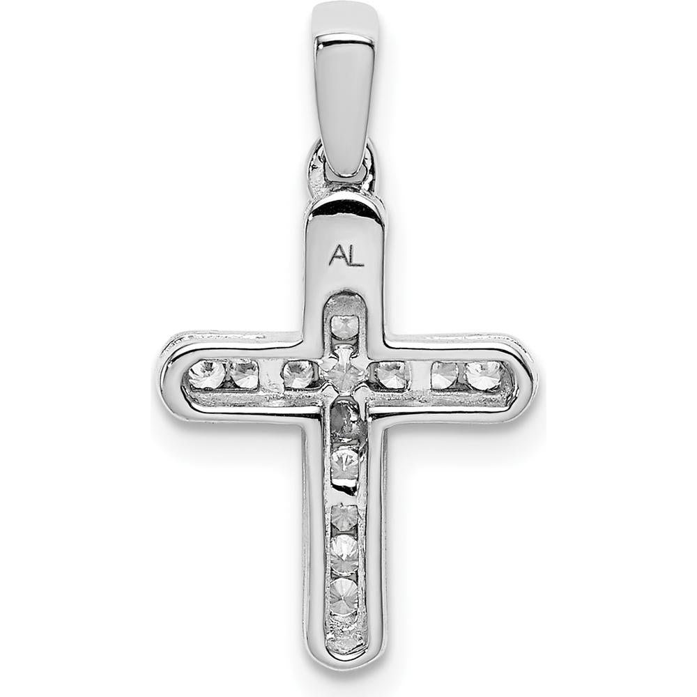 14K White Gold 1/6 Carat Diamond Latin Cross Pendant - Elegant Diamond Cross Necklace by Monteluci Fine Jewelry
