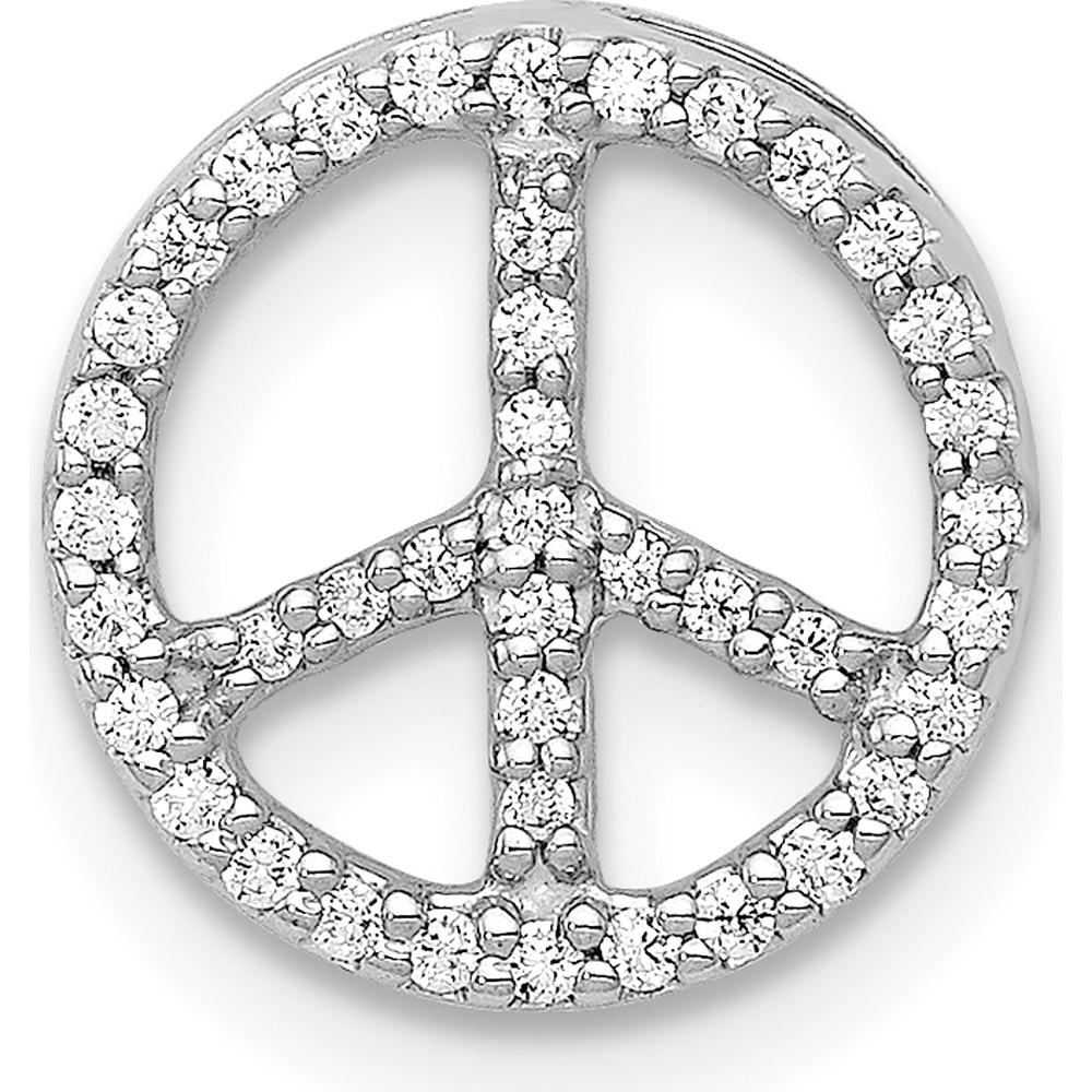 14K White Gold 1/6 Carat Diamond Peace Sign Chain Slide with Rhodium Plating by Monteluci Fine Jewelry